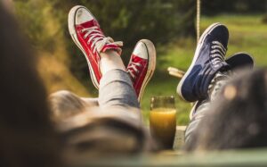 Relaxing outdoors with beer